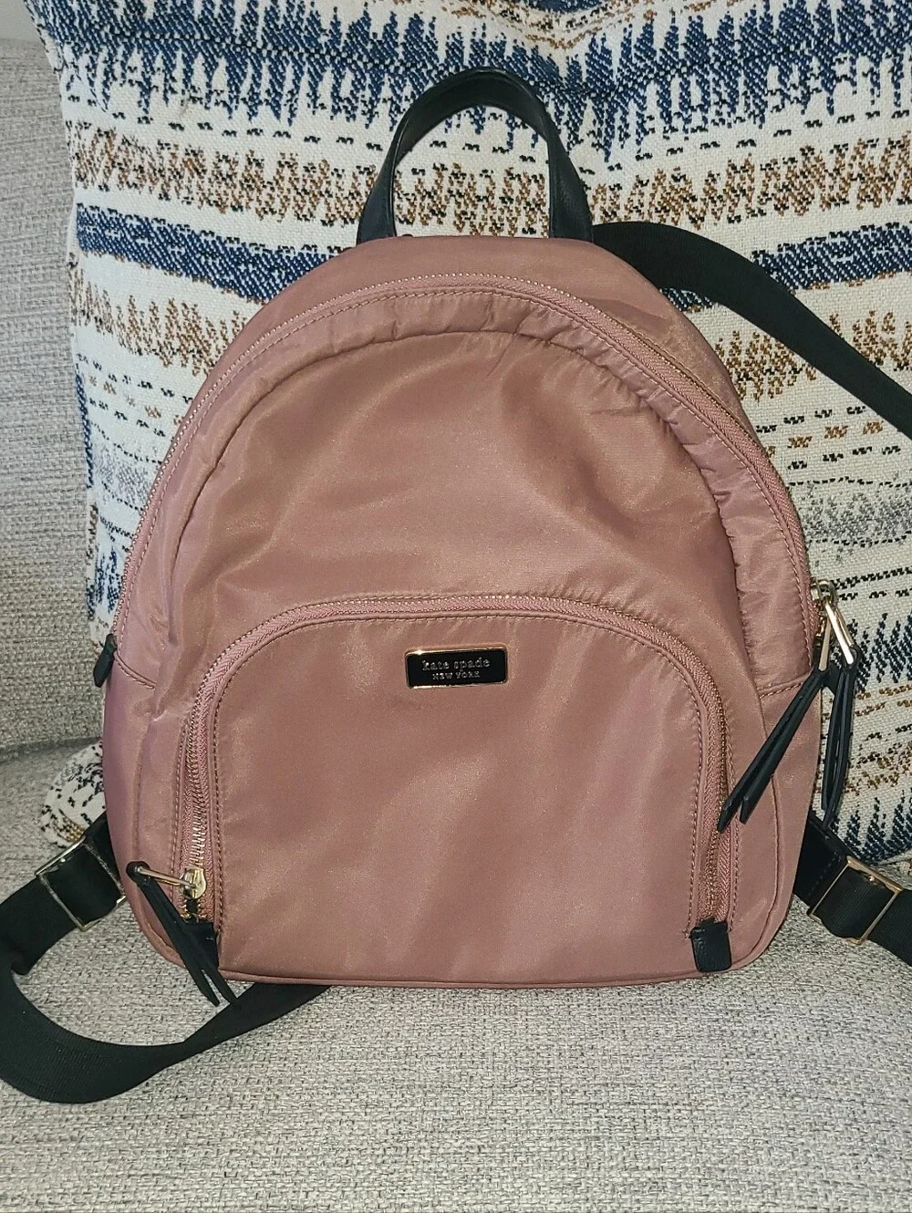 kate spade Nylon Rose Dust Backpack with Gold Accents